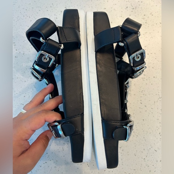 AGL Sandals Black Leather Flatform Buckle Slingback Adjustable Size 37 - Picture 3 of 9